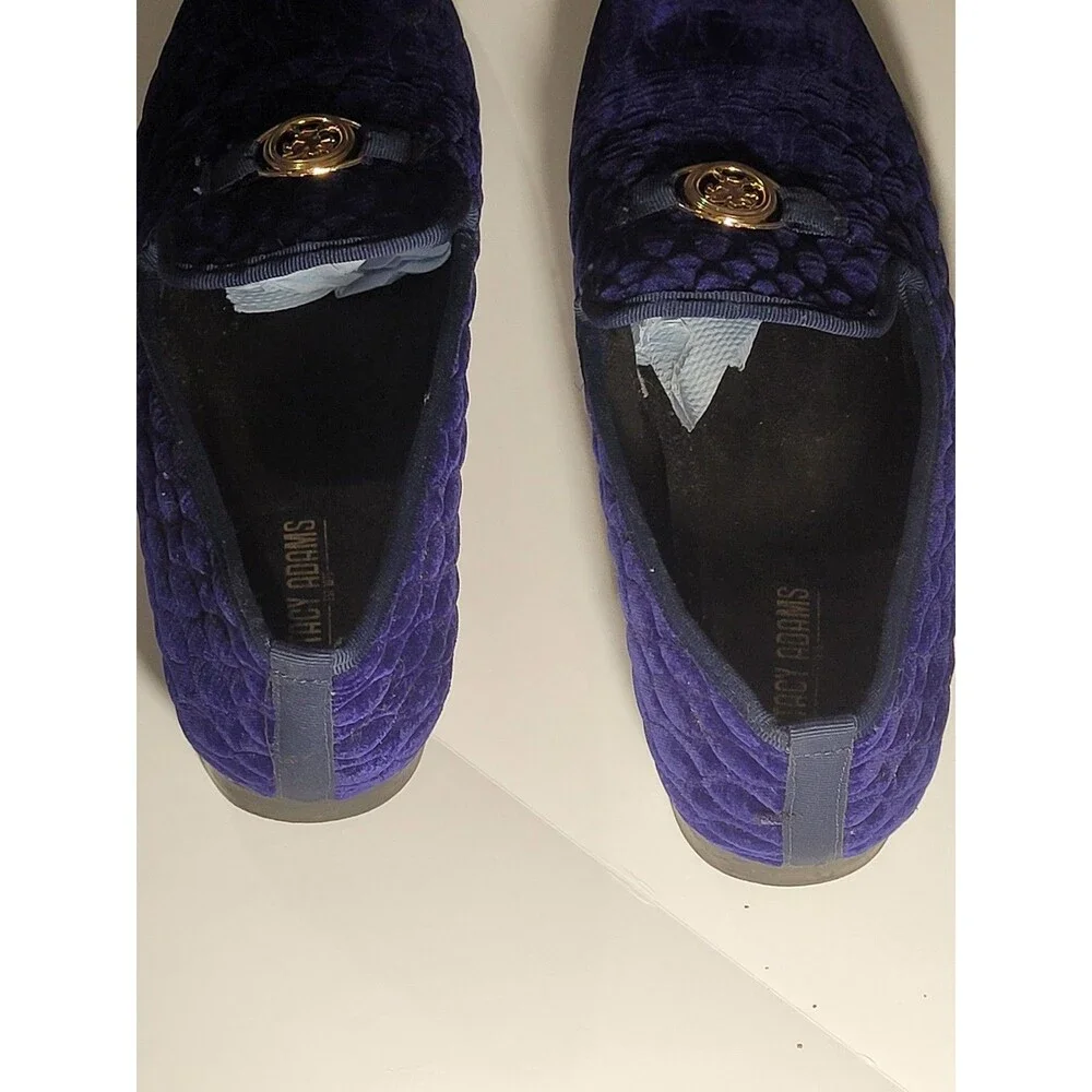 Stacy Adams Mens Blu/ Purp Quilted Velvet Loafers Slip On Gold Medallion 14m